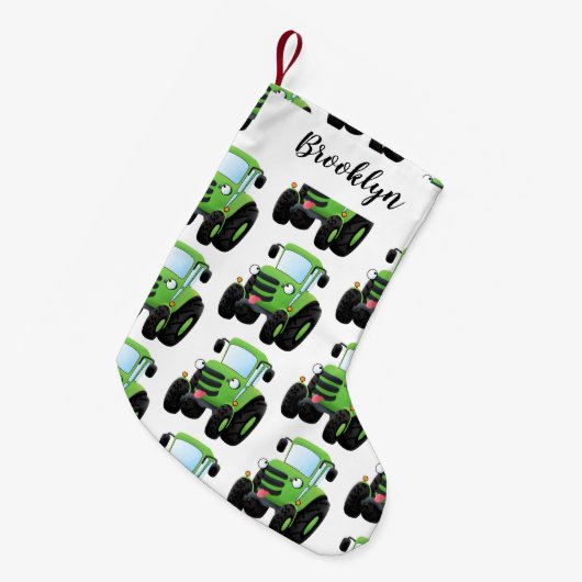 Cute green happy boerderij tractor cartoon illustr kleine kerstsok (Voorkant (Hangend))