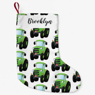 Cute green happy boerderij tractor cartoon illustr kleine kerstsok