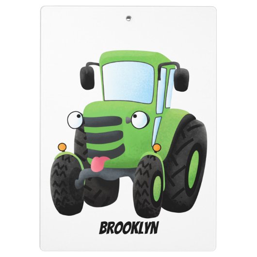 Cute green happy boerderij tractor cartoon illustr klembord (Achterkant)