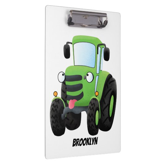 Cute green happy boerderij tractor cartoon illustr klembord (Rechts)