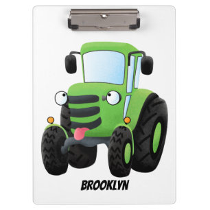 Cute green happy boerderij tractor cartoon illustr klembord