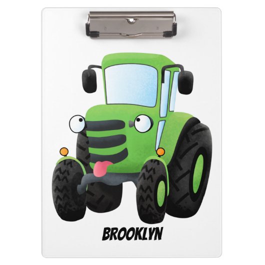 Cute green happy boerderij tractor cartoon illustr klembord (Voorkant)