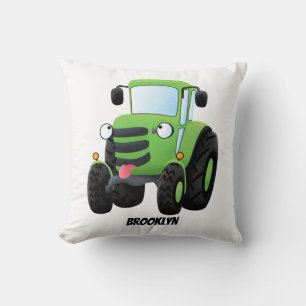 Cute green happy boerderij tractor cartoon illustr kussen