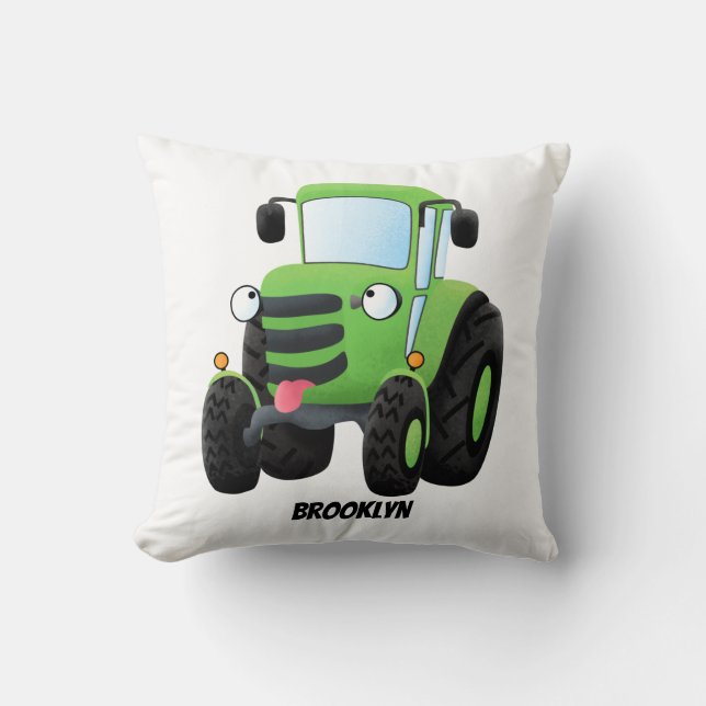 Cute green happy boerderij tractor cartoon illustr kussen (Voorkant)