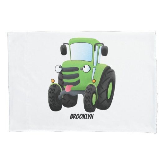 Cute green happy boerderij tractor cartoon illustr kussensloop (Voorkant)