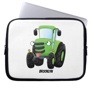 Cute green happy boerderij tractor cartoon illustr laptop sleeve