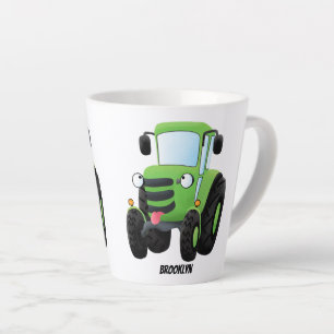 Cute green happy boerderij tractor cartoon illustr latte mok
