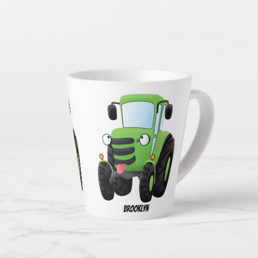 Cute green happy boerderij tractor cartoon illustr latte mok (Rechterhoek)