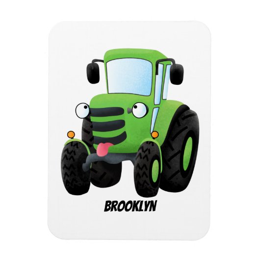 Cute green happy boerderij tractor cartoon illustr magneet (Verticaal)