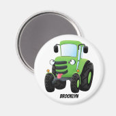 Cute green happy boerderij tractor cartoon illustr magneet (Voorkant / Achterkant)
