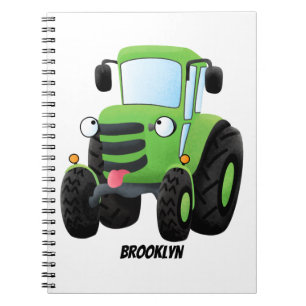 Cute green happy boerderij tractor cartoon illustr notitieboek