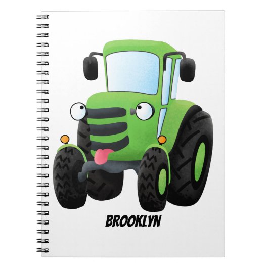 Cute green happy boerderij tractor cartoon illustr notitieboek (Voorkant)