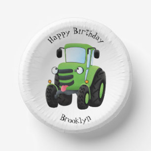 Cute green happy boerderij tractor cartoon illustr papieren kommen
