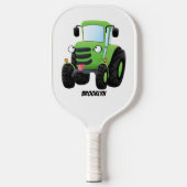 Cute green happy boerderij tractor cartoon illustr pickleball paddle (Voorkant)