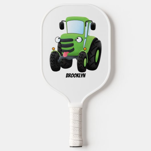 Cute green happy boerderij tractor cartoon illustr pickleball paddle (Voorkant)