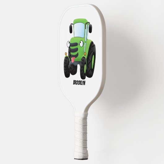 Cute green happy boerderij tractor cartoon illustr pickleball paddle (Links)