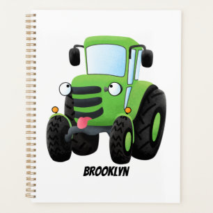 Cute green happy boerderij tractor cartoon illustr planner