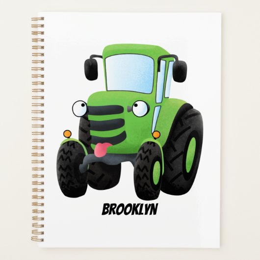 Cute green happy boerderij tractor cartoon illustr planner (Voorkant)