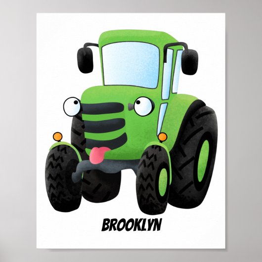 Cute green happy boerderij tractor cartoon illustr poster (Voorkant)