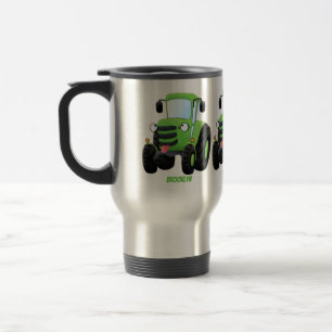 Cute green happy boerderij tractor cartoon illustr reisbeker