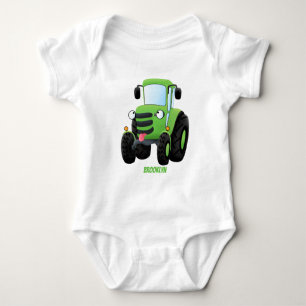 Cute green happy boerderij tractor cartoon illustr romper