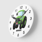 Cute green happy boerderij tractor cartoon illustr ronde klok (Hoek)