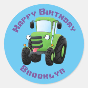 Cute green happy boerderij tractor cartoon illustr ronde sticker