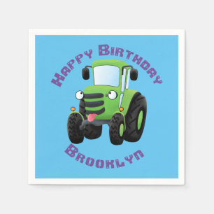 Cute green happy boerderij tractor cartoon illustr servet