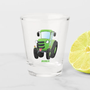 Cute green happy boerderij tractor cartoon illustr shot glas