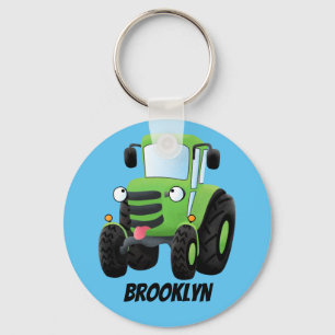 Cute green happy boerderij tractor cartoon illustr sleutelhanger
