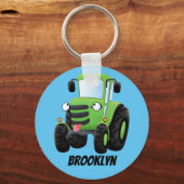 Cute green happy boerderij tractor cartoon illustr sleutelhanger (Voorkant)