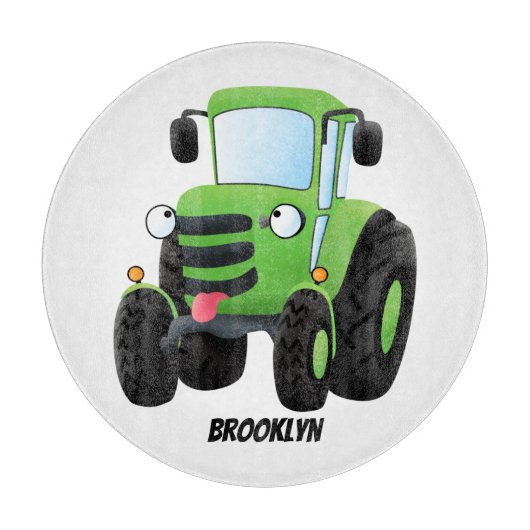 Cute green happy boerderij tractor cartoon illustr snijplank (Voorkant)