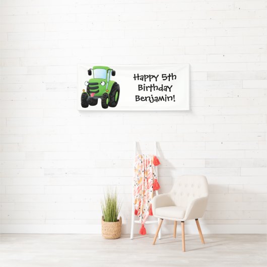 Cute green happy boerderij tractor cartoon illustr spandoek (Insitu)
