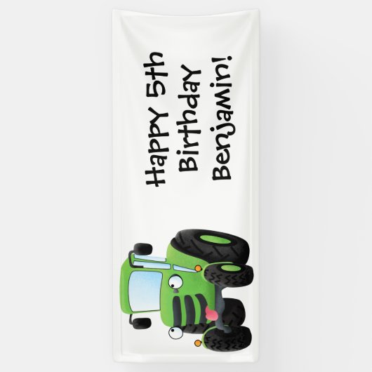 Cute green happy boerderij tractor cartoon illustr spandoek (Verticaal)
