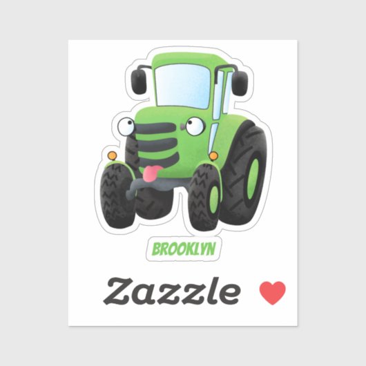 Cute green happy boerderij tractor cartoon illustr sticker (Vel)