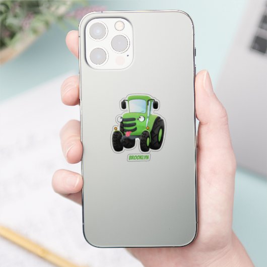 Cute green happy boerderij tractor cartoon illustr sticker (Telefoon)