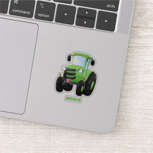 Cute green happy boerderij tractor cartoon illustr sticker