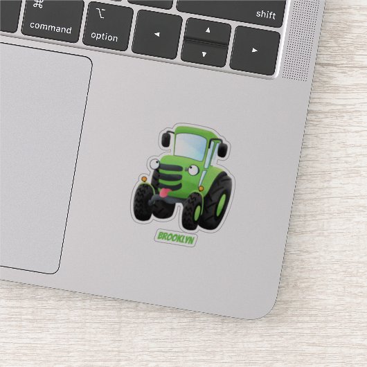 Cute green happy boerderij tractor cartoon illustr sticker (Detail)