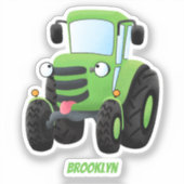 Cute green happy boerderij tractor cartoon illustr sticker (Voorkant)
