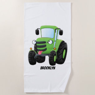 Cute green happy boerderij tractor cartoon illustr strandlaken
