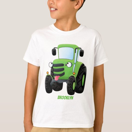 Cute green happy boerderij tractor cartoon illustr t-shirt (Voorkant)