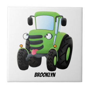 Cute green happy boerderij tractor cartoon illustr tegeltje