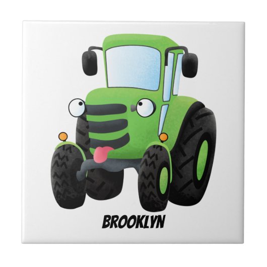 Cute green happy boerderij tractor cartoon illustr tegeltje (Voorkant)