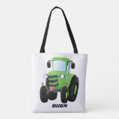 Cute green happy boerderij tractor cartoon illustr tote bag (Achterkant)