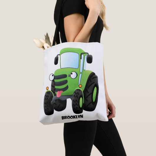 Cute green happy boerderij tractor cartoon illustr tote bag (Dichtbij)