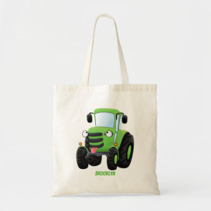 Cute green happy boerderij tractor cartoon illustr tote bag