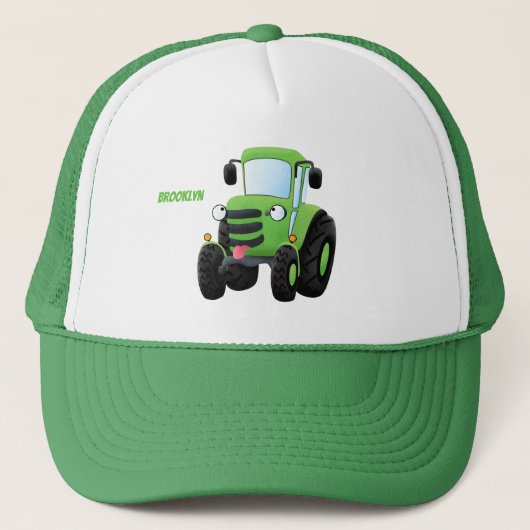 Cute green happy boerderij tractor cartoon illustr trucker pet (Voorkant)