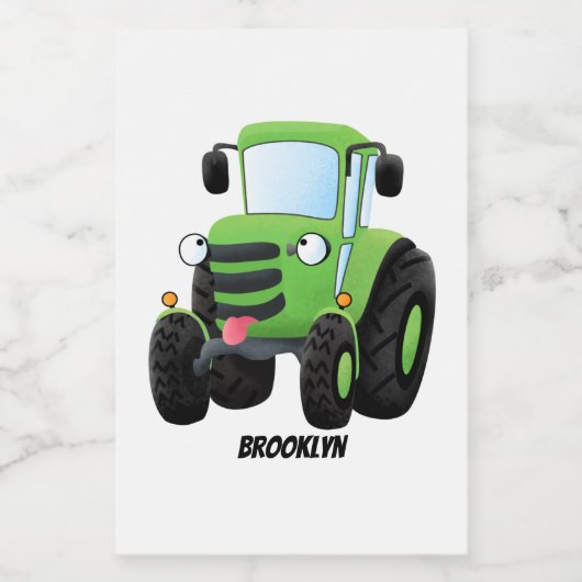 Cute green happy boerderij tractor cartoon illustr voedselcontainer etiket (Enkel label)