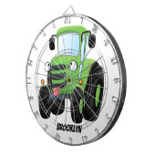 Cute green happy farm tractor cartoon illustration dartbord (Voorkant Rechts)
