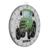 Cute green happy farm tractor cartoon illustration dartbord (Voorkant Links)